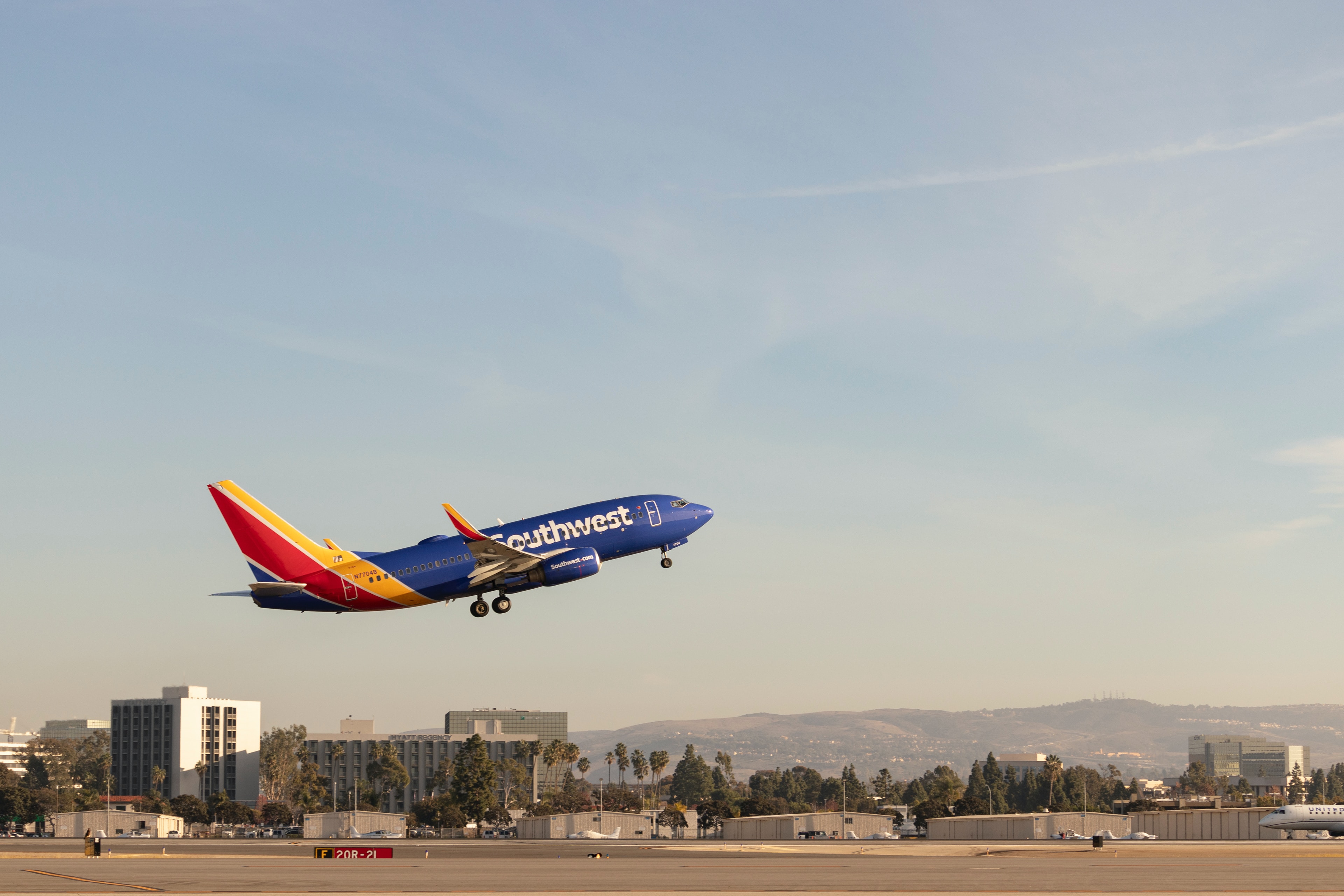 Southwest Airlines airplane taking off from the runway