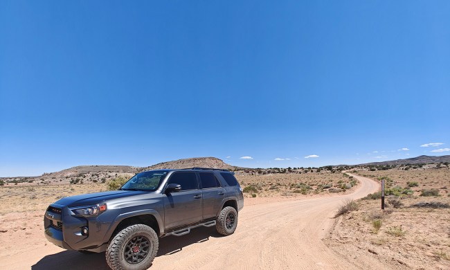 Toyota 4Runner Turo car rental parked on a dirt road in Utah.