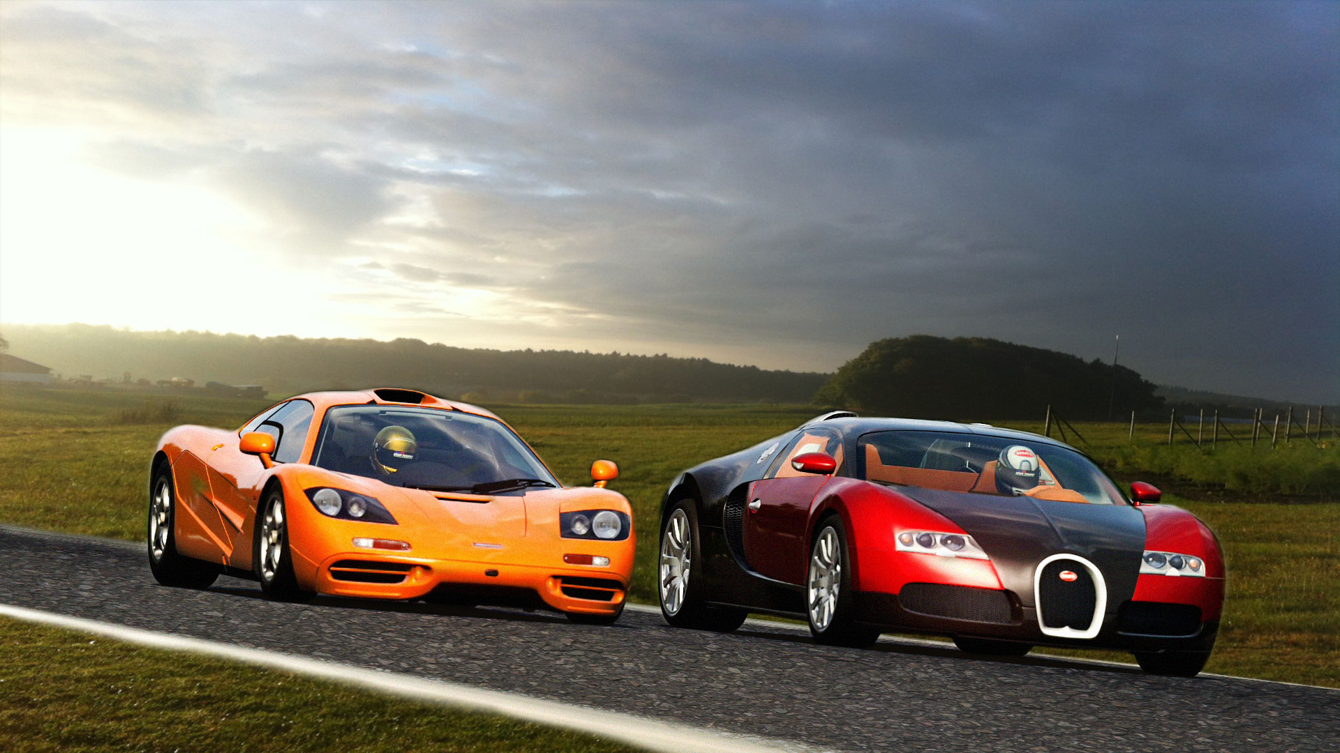 McLaren F1 Bugatti Veyron race front view