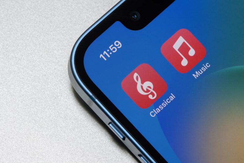 Portland, OR, USA - May 7, 2023: Apple Music Classical and Apple Music app icons are seen on an iPhone. Apple Music Classical is a brand-new standalone streaming app for classical music lovers