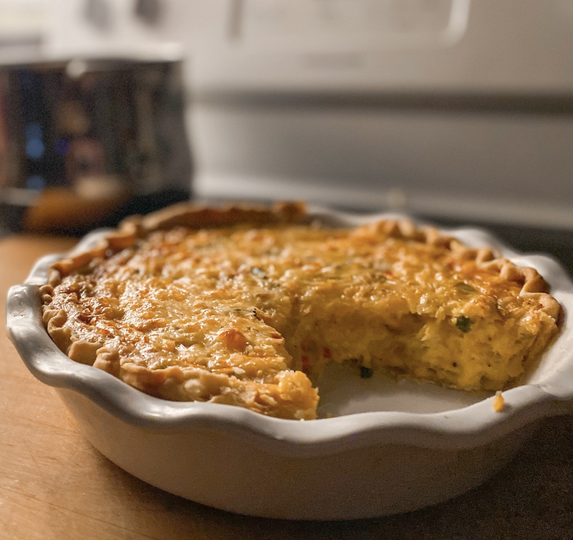 Quiche in a white dish