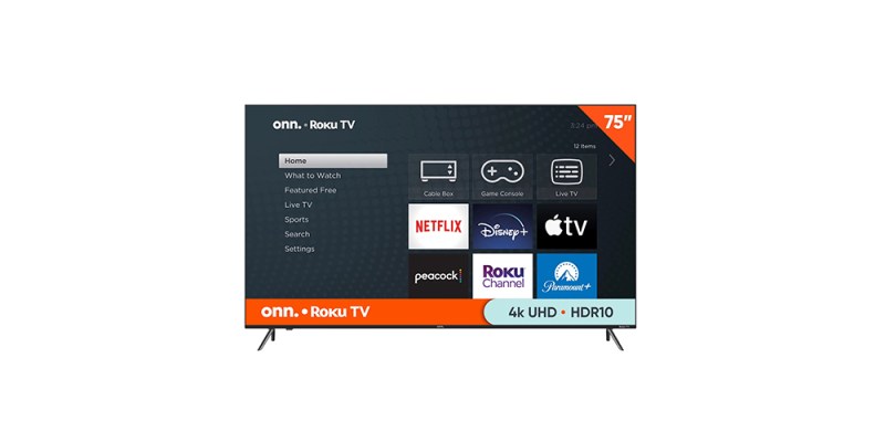 The Onn. 75-inch Frameless 4K TV on a white background.