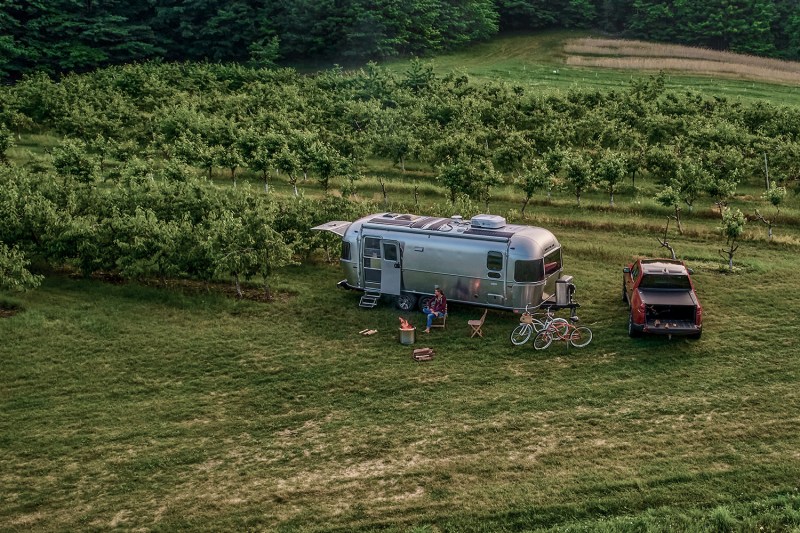Aerial shot of the Airstream Trade Wind Travel Trailer.