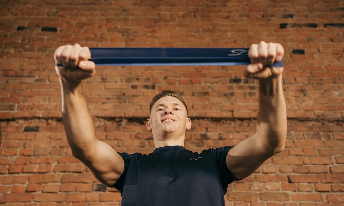 Man with blue resistance band