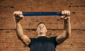 Man with blue resistance band