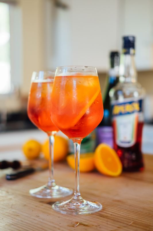 Two glasses of Aperol spritz