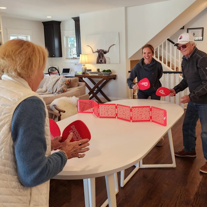 A family playing a game of pepper pong.