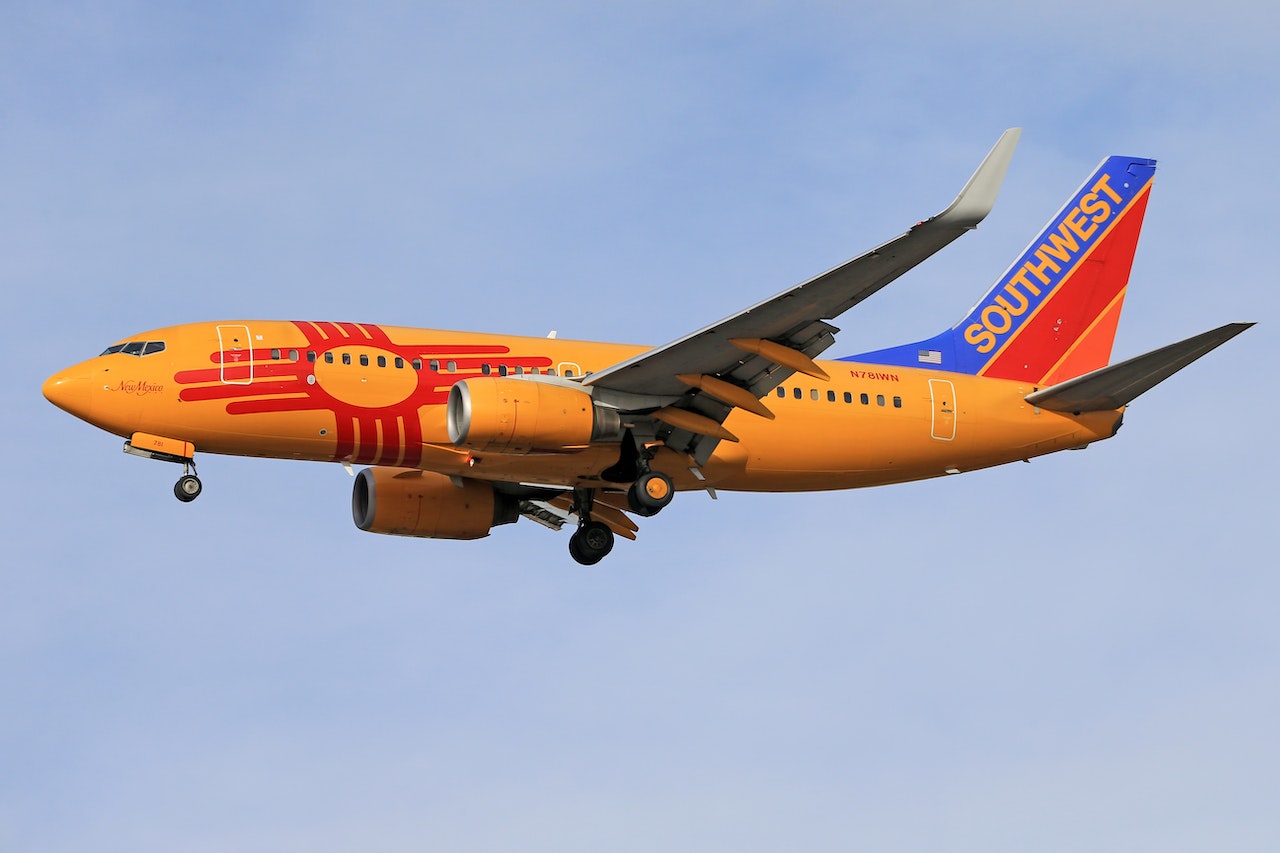 A Southwest Airlines plane in flight