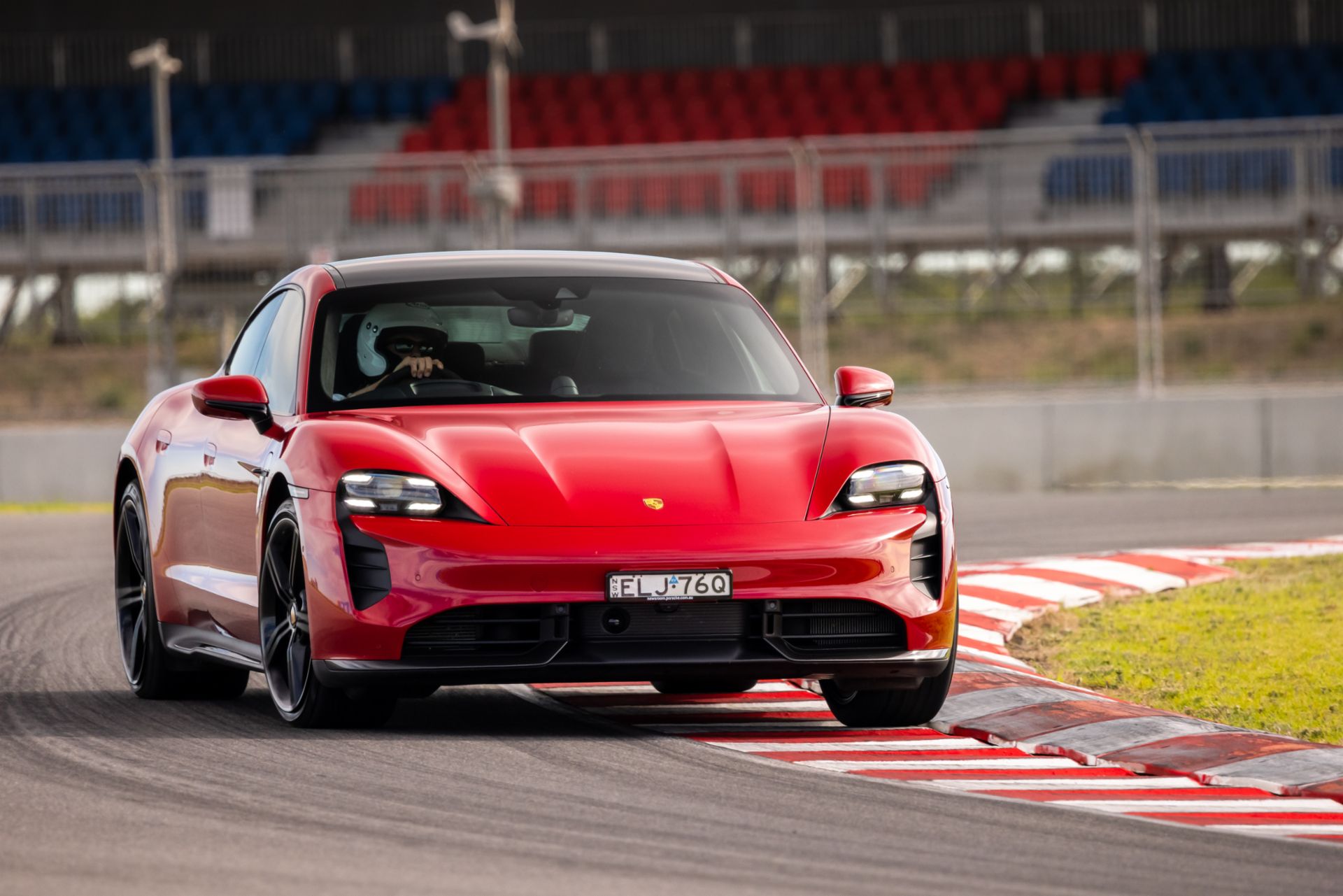 Porsche Taycan EV on a track