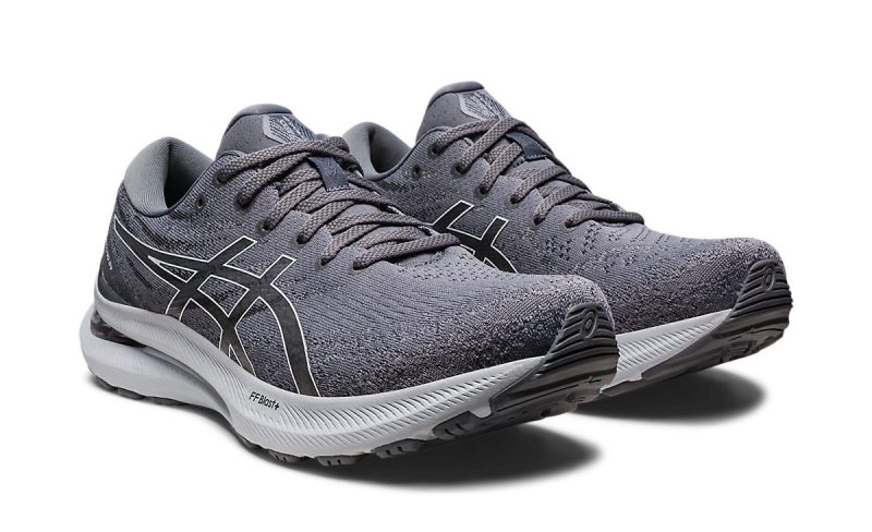 The Asics Gel-Kayano 29 running shoes in gray against a white background.