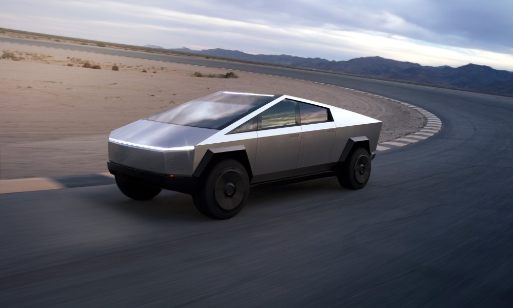 Tesla Cybertruck render on the road