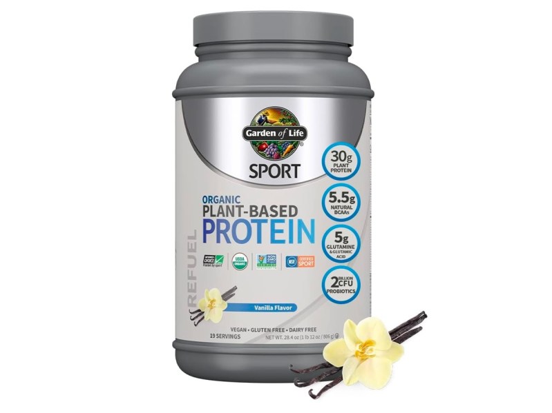 The Garden of Life Organic Vegan Protein Powder container against a white background.