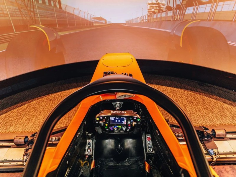 McLaren F1 racing simulator driver's view from inside the simulator
