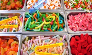 Containers of different gummy candy