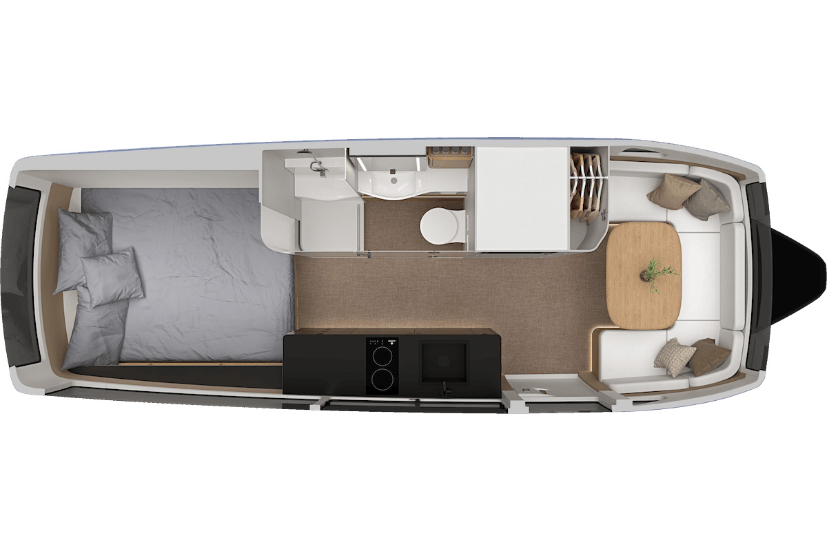 Floorplan of the new Pebble Life electric RV/travel trailer.
