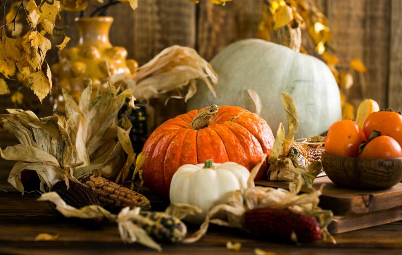 Fall table set with pumpkins