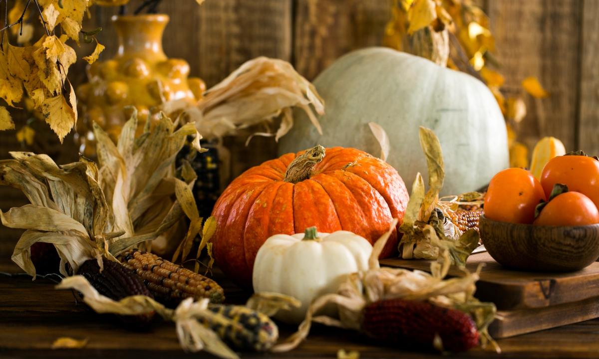 Fall table set with pumpkins