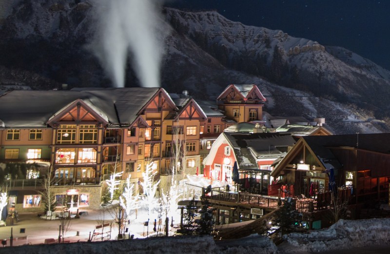 Ski lodge at night