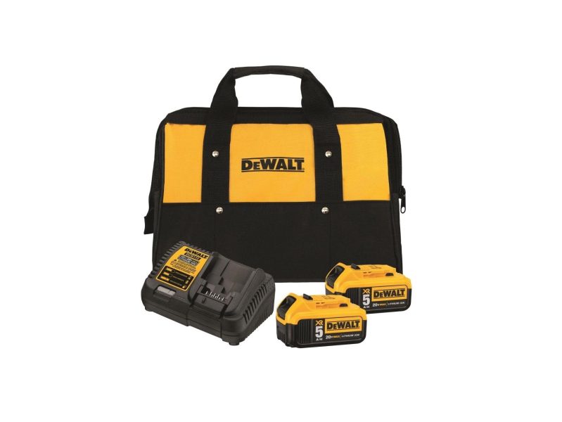 A DeWalt 20V battery and charger kit.