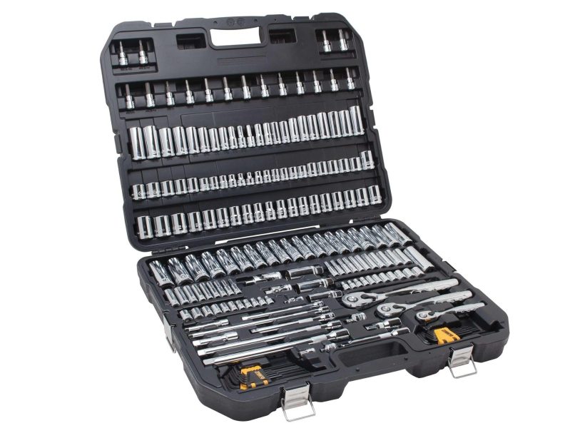 An opened 192-piece DeWALT tool kit.