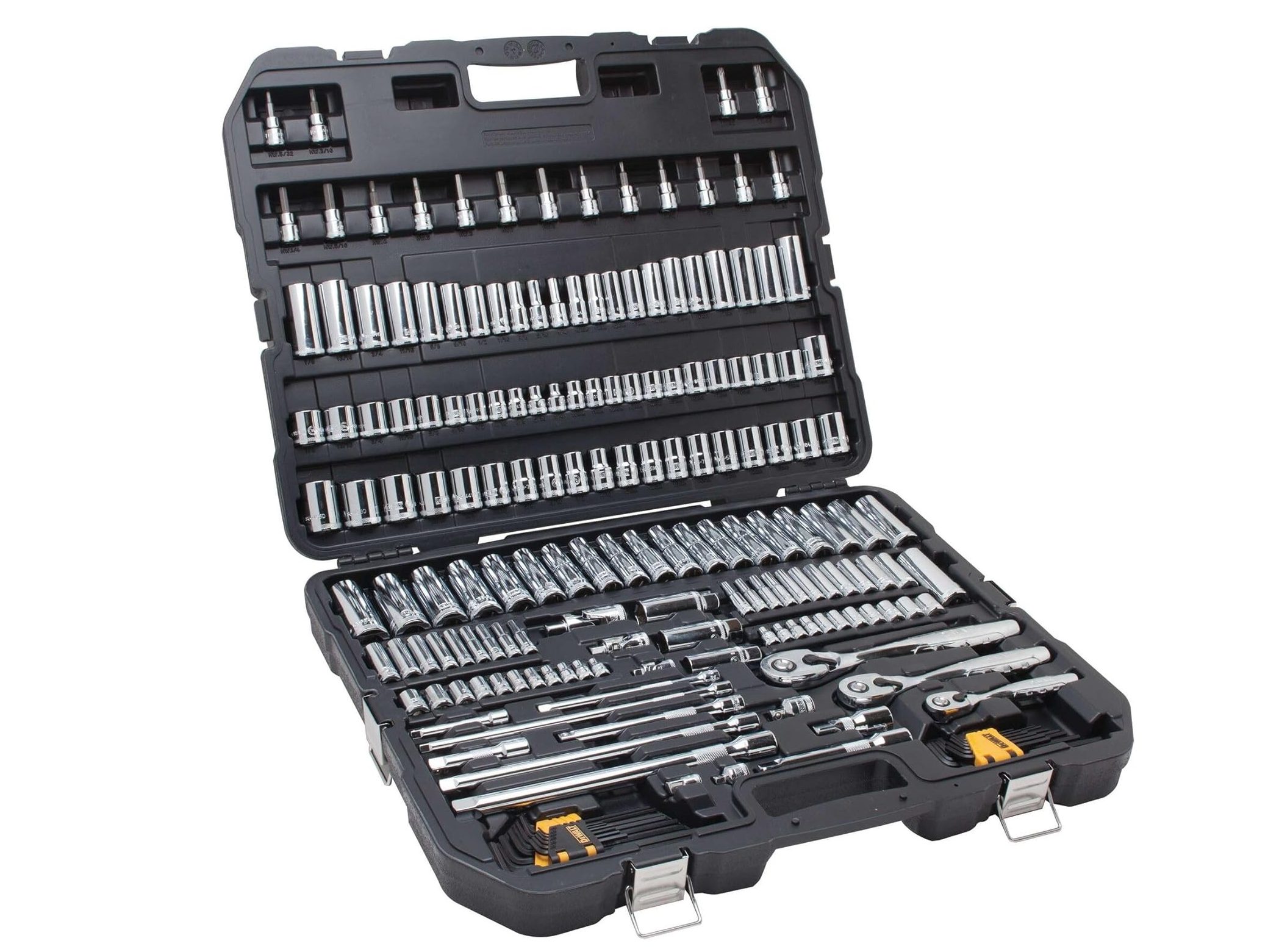 An opened 192-piece DeWALT tool kit.
