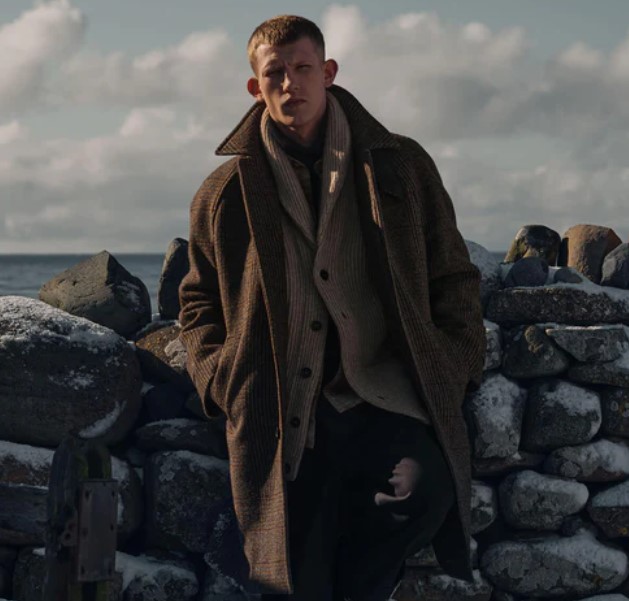 Man wearing Johnstons of Elgin Balmacaan Wool Coat