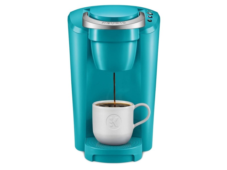 The Keurig K-Compact coffee maker in turquoise.