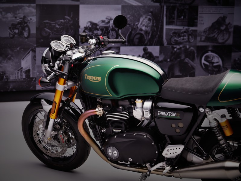 Left side of the 2024 Triumph Thruston Final Edition, the ultimate cafe racer.