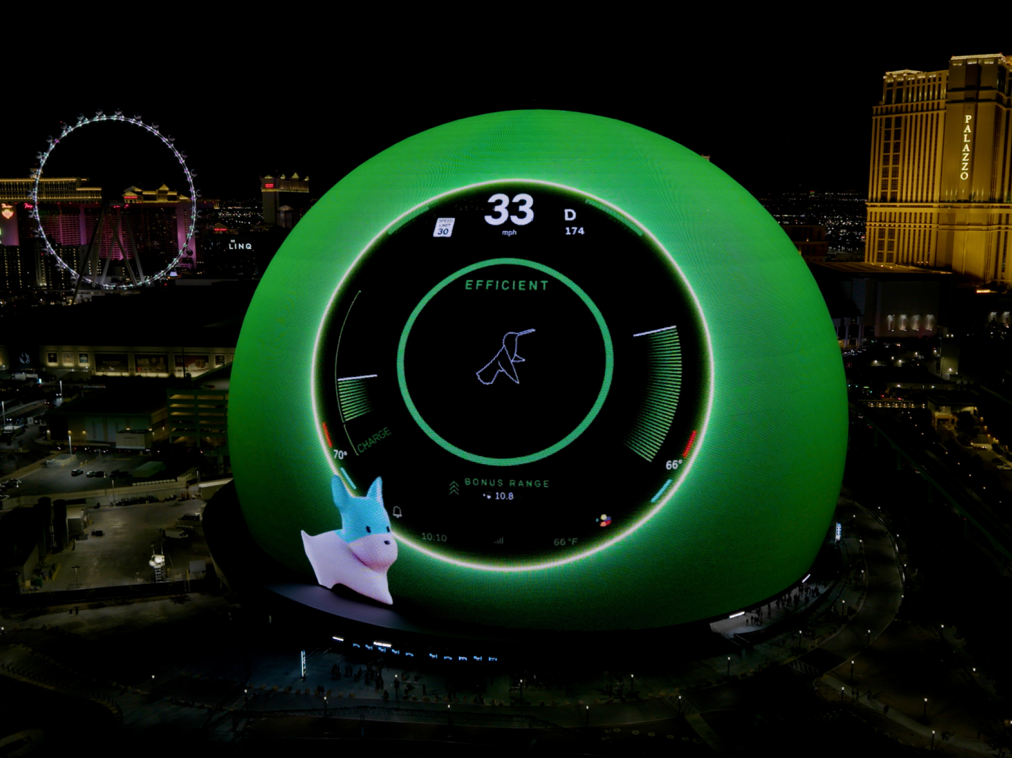 MINI introduces 2025 MINI Countryman Electric with Spike MINI digital assistant via MSG Sphere in Las Vegas.