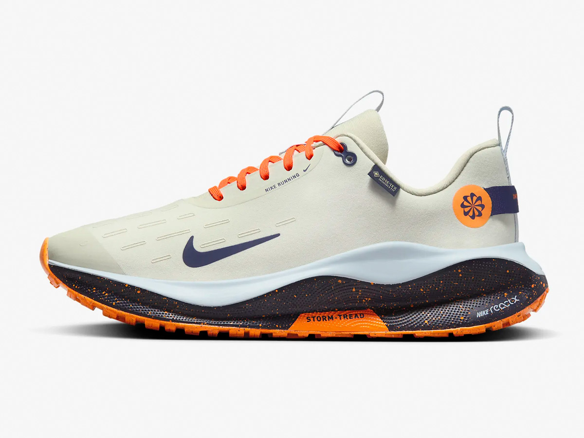 The Nike InfinityRN 4 GORE-TEX Men's road running shoe against a gray background.