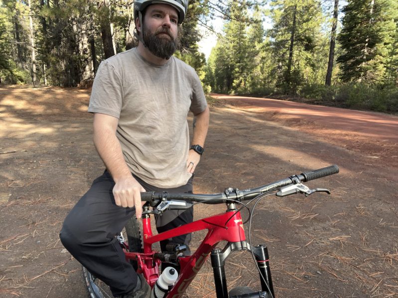 Wearing the Trew Gear Nuyarn Merino Basic T-shirt on a mountain bike ride