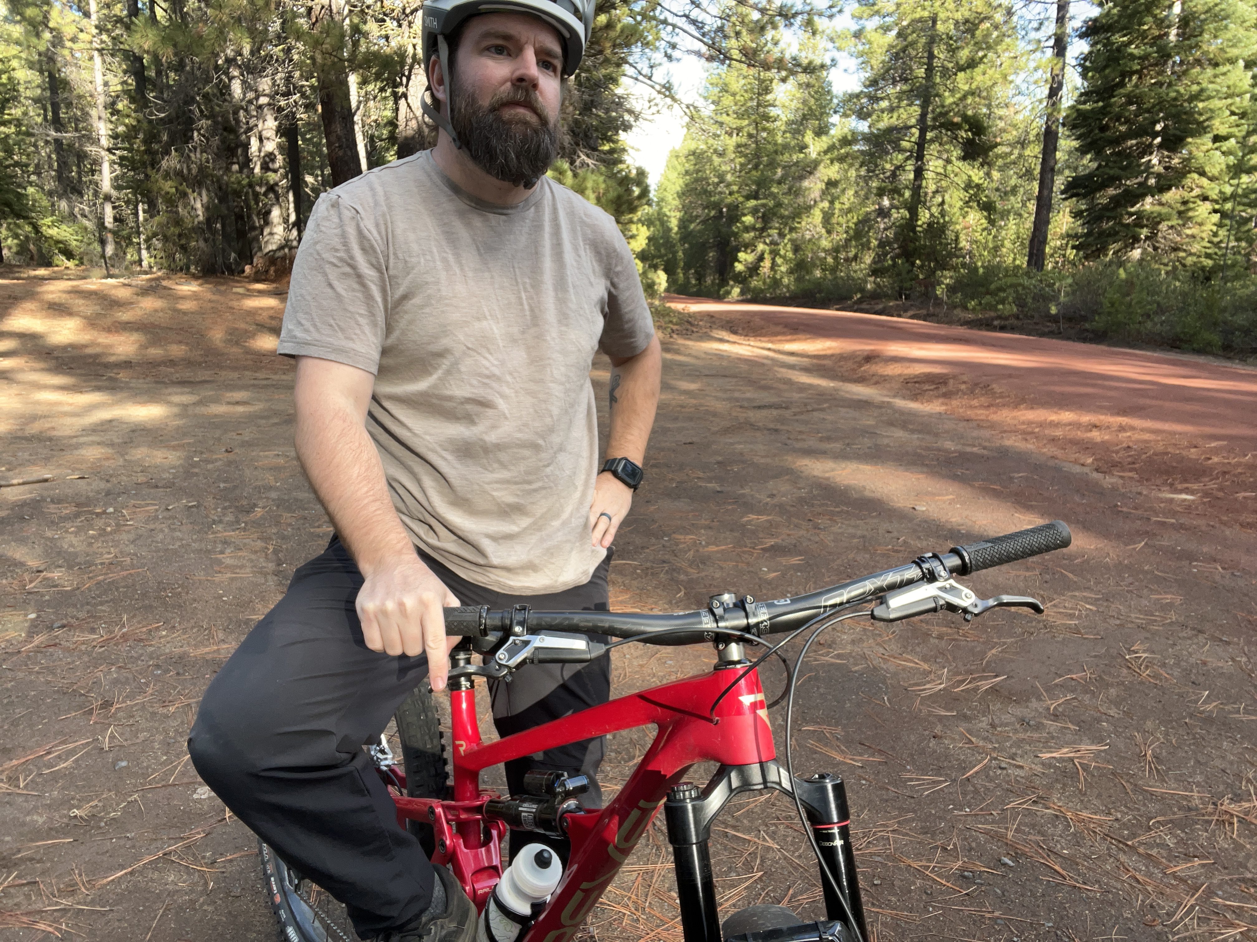 Wearing the Trew Gear Nuyarn Merino Basic T-shirt on a mountain bike ride