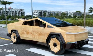 Wooden replica of the Tesla Cybertruck