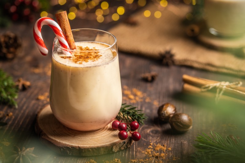 holiday mocktail with candy cane in the glass