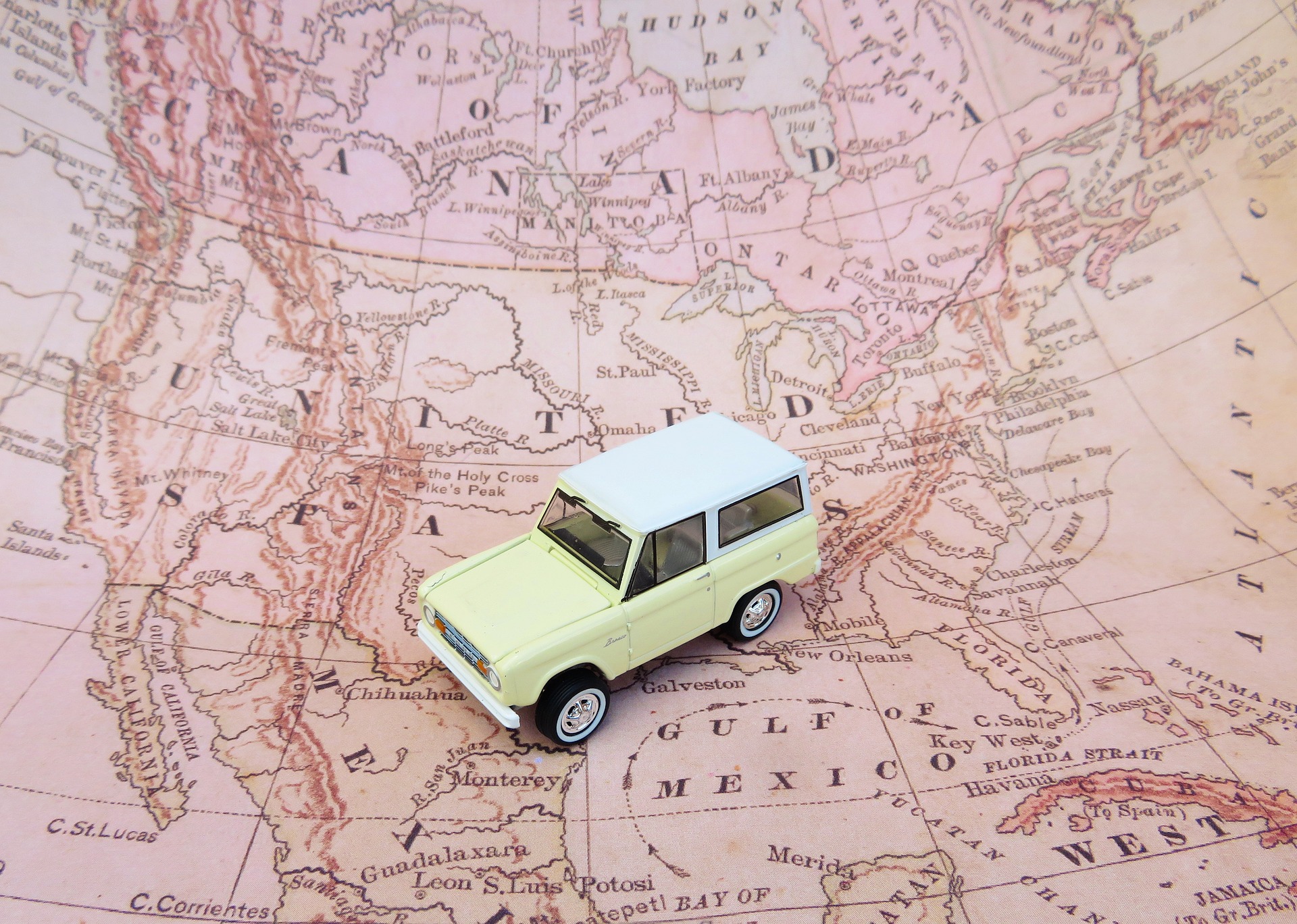 Toy car on map of United States