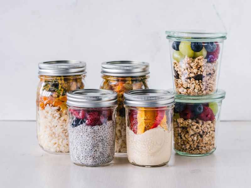 Meals stored in jars.