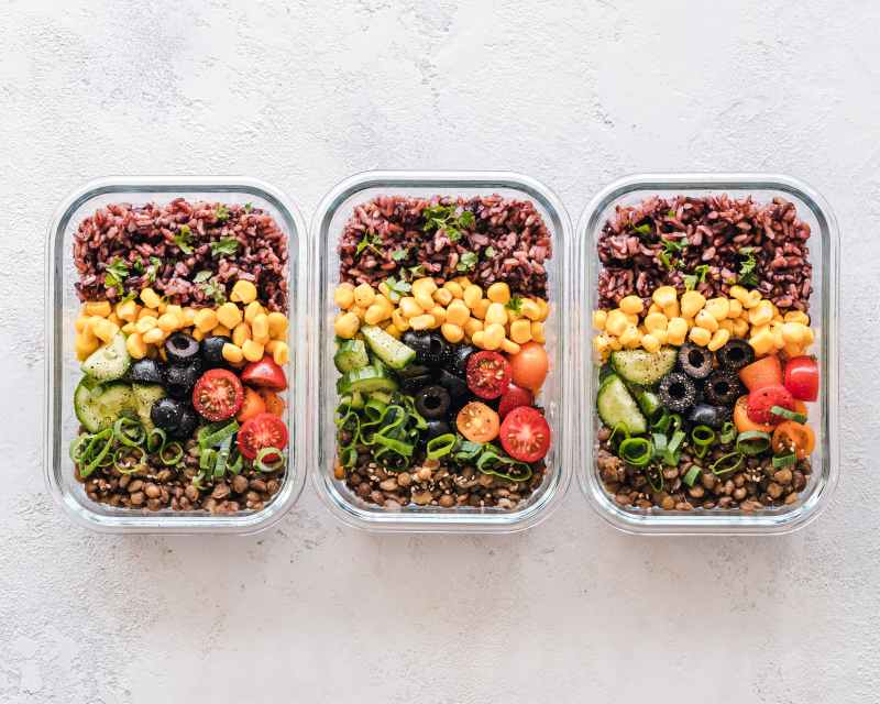 Three meals in glass containers
