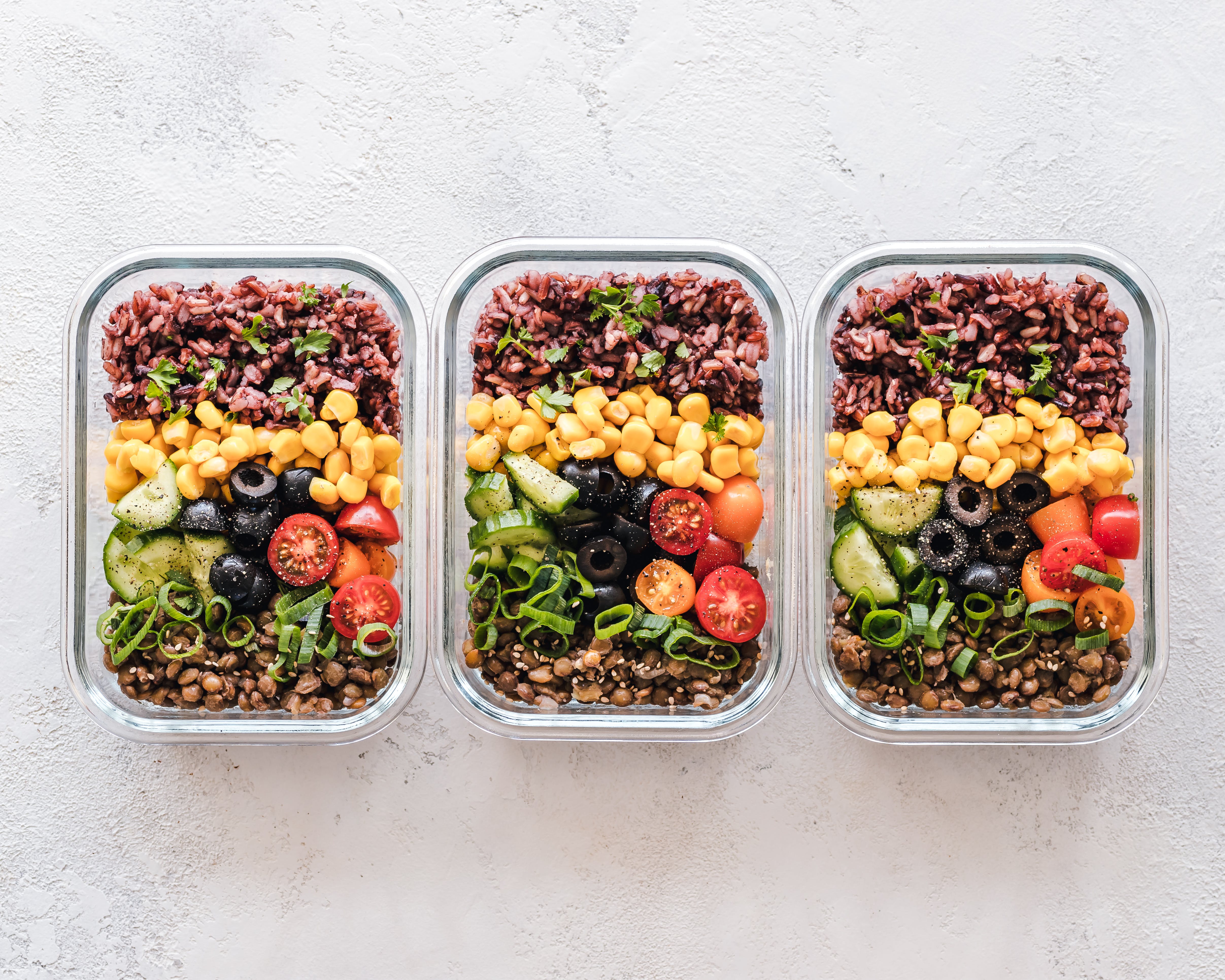 Three meals in glass containers