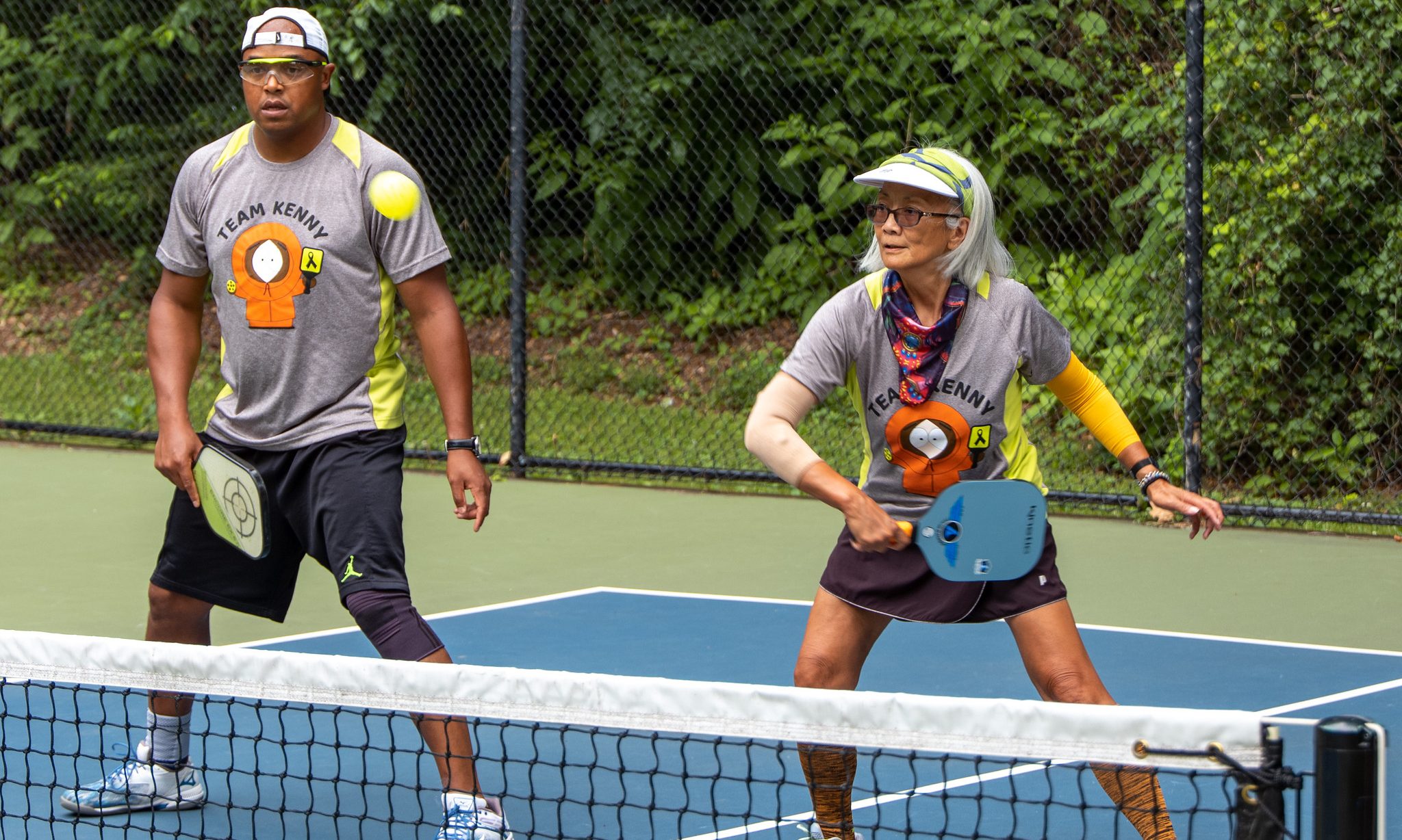 An intense pickleball game.