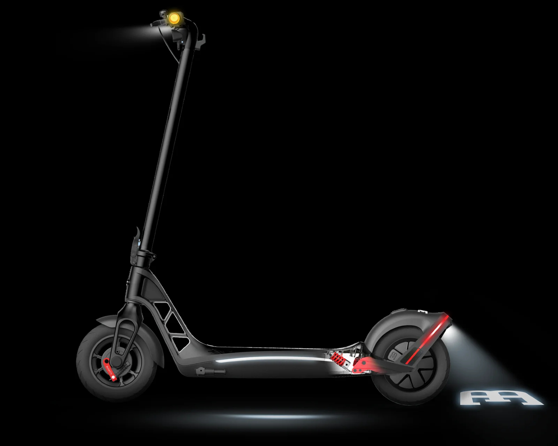 Bugatti 10.0 Electric Scooter against a black background.
