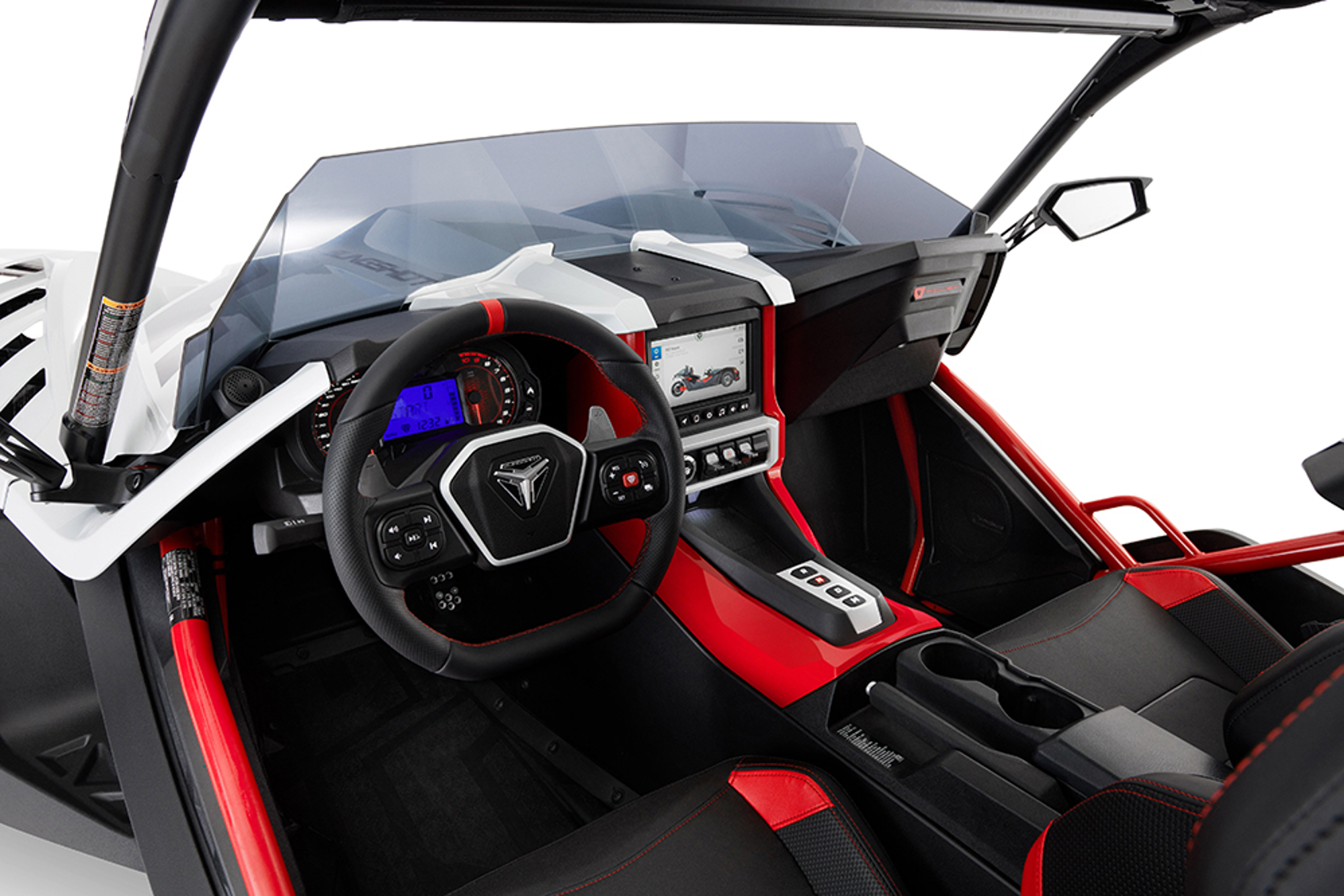 Cockpit of a 2024 Polaris Slingshot ROUSH Edition.