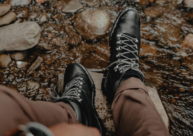 Man wearing boots in the woods