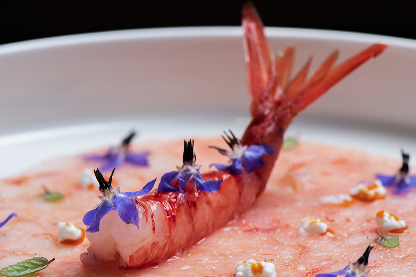 raw rosso prawn on plate.