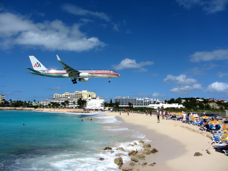 American Airlines over the beach