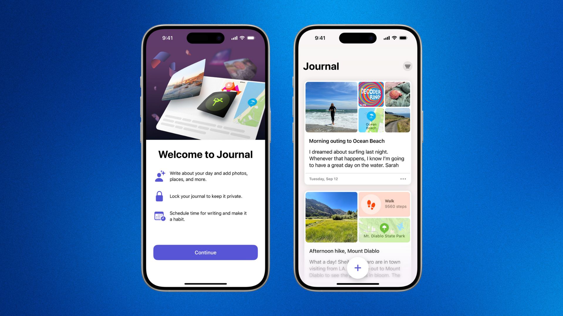 apple journal app against blue background