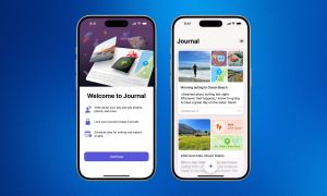 Apple journal app against blue background