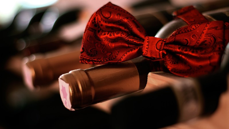 Wine bottle with bow tie