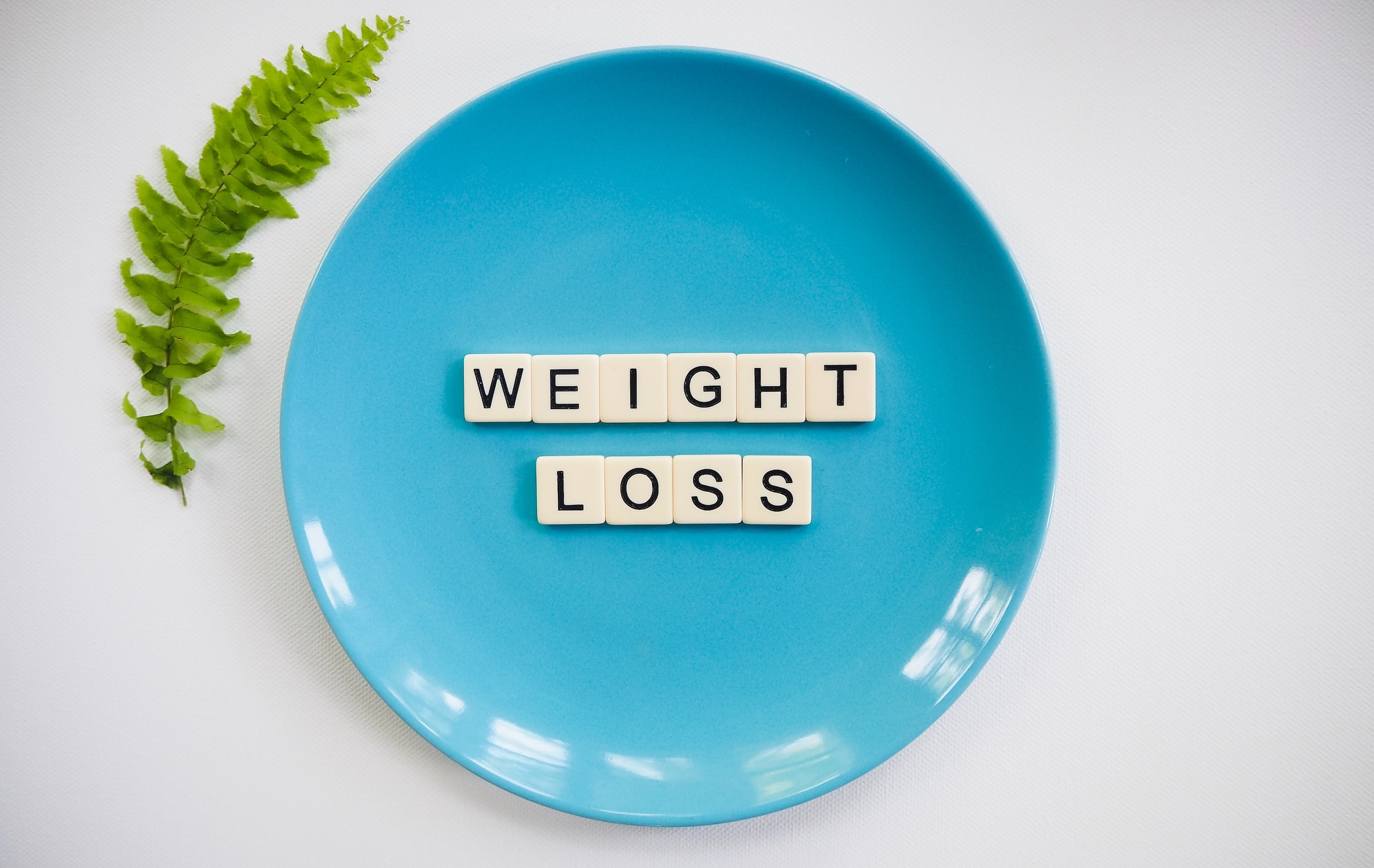 weight loss blocks text on blue plate on white background