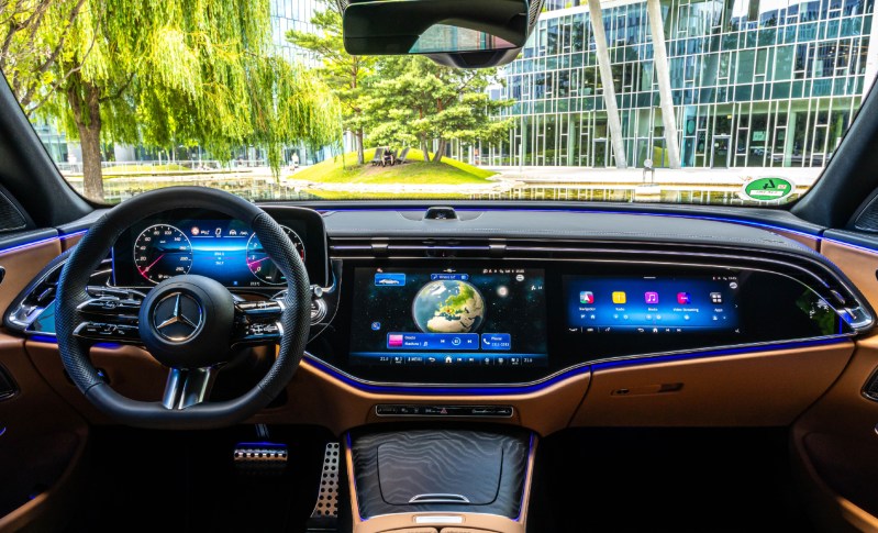 2024 Mercedes-Benz E-Class Sedan interior shot with three dashboard displays.