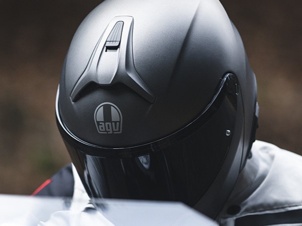 AGV helmet worn by rider out on the track